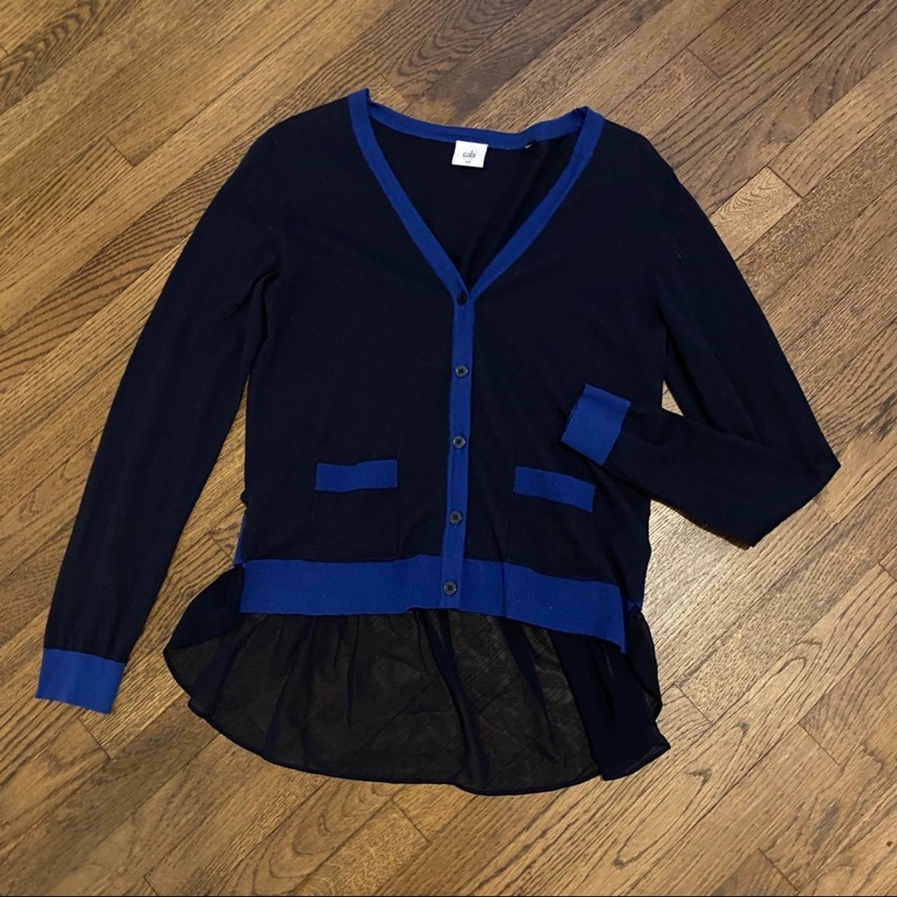 CAbi Medium Michelle Blue Ruffle Cardigan